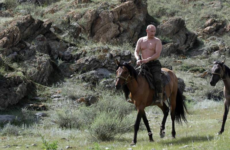普廷2009年到图瓦共和国地区度假时，曾赤裸上身骑马出游。（欧新社资料照）(photo:LTN)