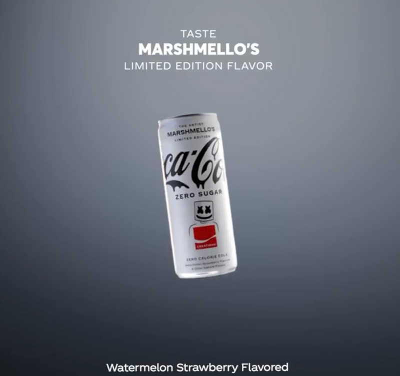 可口可樂和電子音樂蒙面DJ棉花糖（Marshmello）合作，推出混合草莓和西瓜味道的新口味產品。（圖擷自Coca-Cola推特）