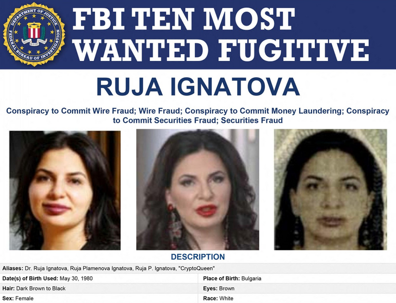 「加密女王」（Cryptoqueen）伊葛娜托娃（Ruja Ignatova）因涉嫌參與經營「維卡幣」的加密貨幣騙局，被聯邦調查局（FBI）列入10大通緝要犯名單裡。（法新社）