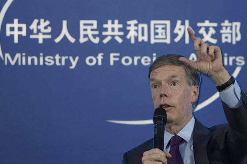 美駐中大使伯恩斯4日在北京一場論壇上，呼籲中國外交部停止散布俄國口中的「謊言」。（美聯社、路透；本報合成）