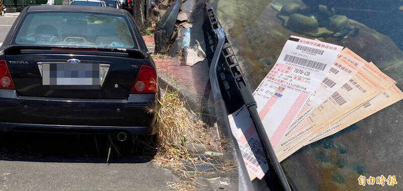 車子停在停車格內逾1年，公所天天開單，車主天天繳費。（記者顏宏駿攝）