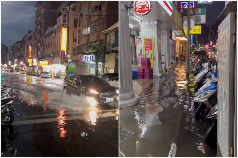 有網友表示，新北市三重區仁愛街一帶發生積淹水情形。（擷取自爆廢公社）