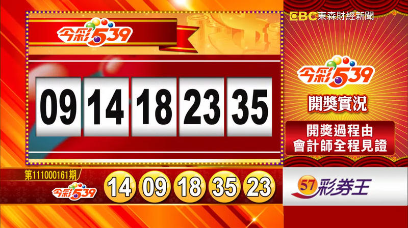 今彩539、39樂合彩開獎號碼。（圖擷取自東森財經新聞57彩券王）
