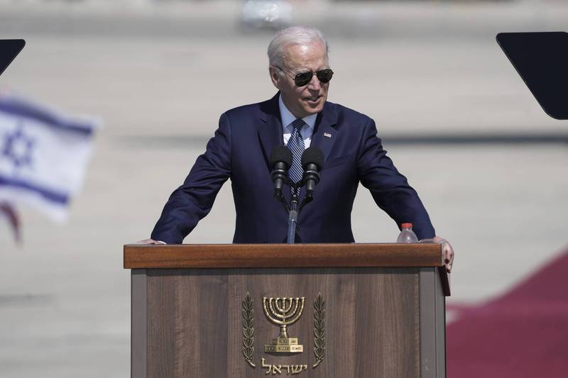 美国总统拜登13日抵达以色列特拉维夫的班古里昂国际机场，展开中东访问行程。（美联社）(photo:LTN)