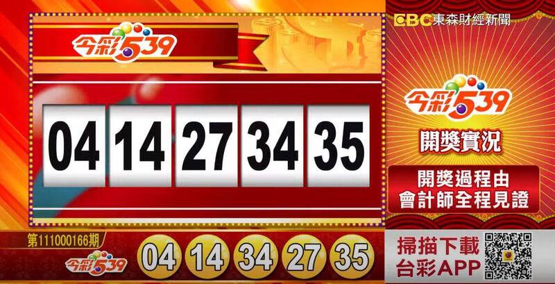 今彩539、39樂合彩開獎獎號。（圖擷取自《東森財經新聞》57彩券王）