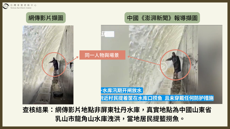 網影片「牡丹水庫溢流瀑布下可撿魚」？實為中國水庫洩洪錯誤訊息
