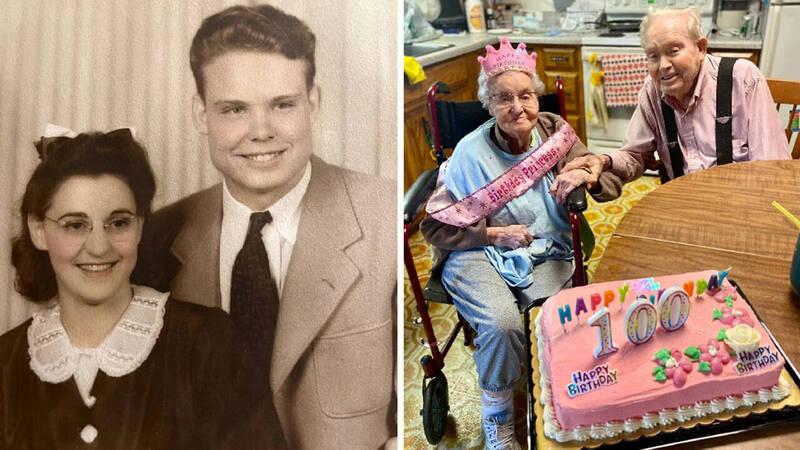 美国夫妇休伯特与琼结婚79年，本月携手共度100岁生日。（图撷自@AndyVermaut推特）(photo:LTN)