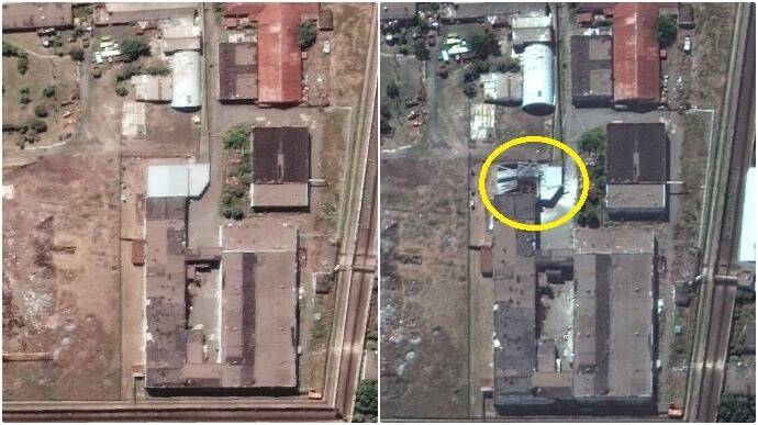 战俘营遇袭前（左）与遇袭后的卫星空拍对照图。（图/Maxar官网）(photo:LTN)