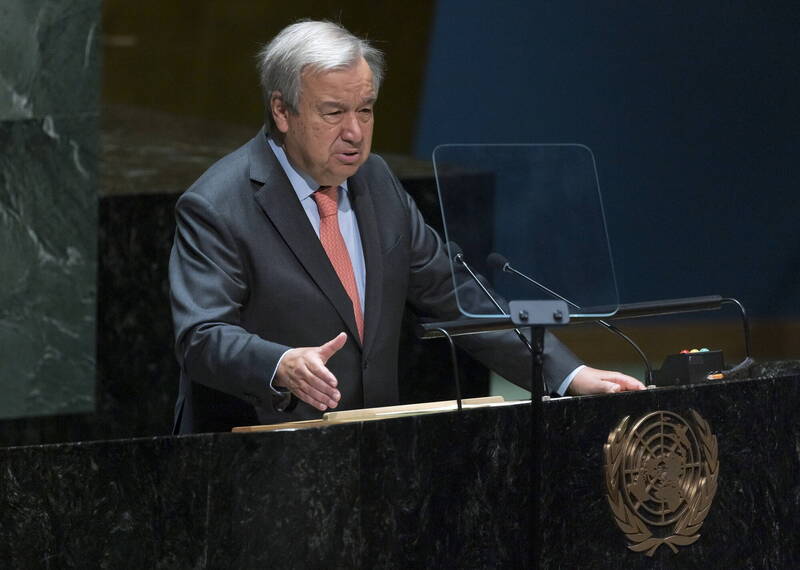 联合国秘书长古特瑞斯1日在联合国举行的禁核扩散条约审议大会发表谈话。（欧新社）(photo:LTN)