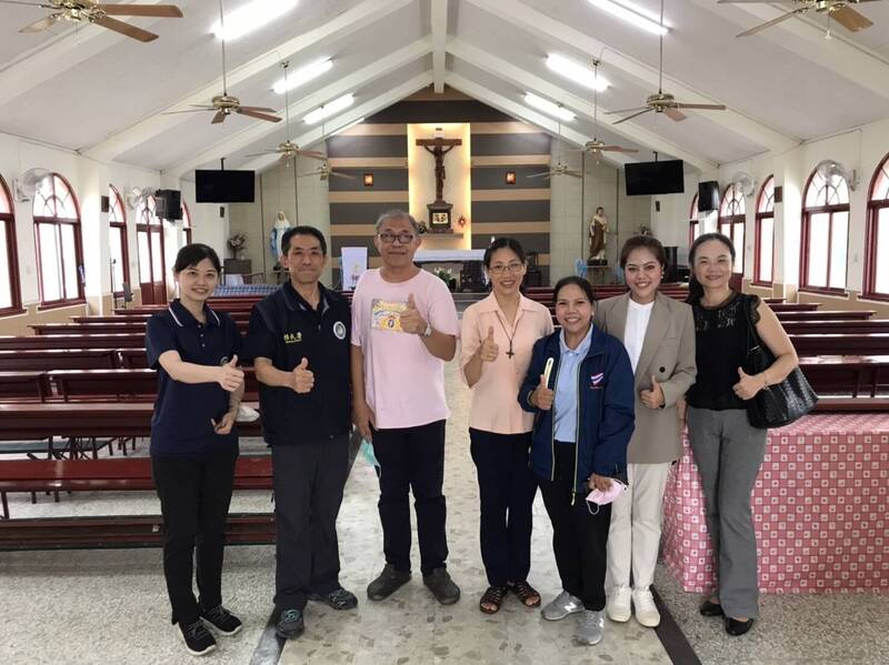泰國貿易經濟辦事處勞工處高雄分處感謝台南市專勤隊及善化聖家天主堂對泰籍移工的協助。（台南市專勤隊提供）