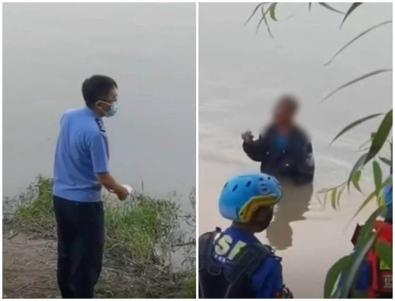 吉林一男子假装跳河自尽，向前来救援的警方索求金钱才愿意获救。（图翻摄自微博）(photo:LTN)