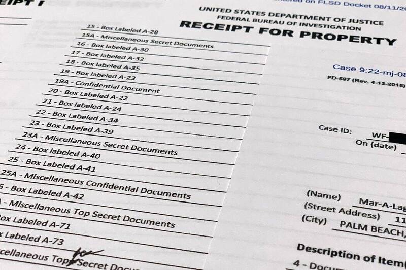 FBI于12日公开搜查川普宅邸的物件清单。（美联社）(photo:LTN)