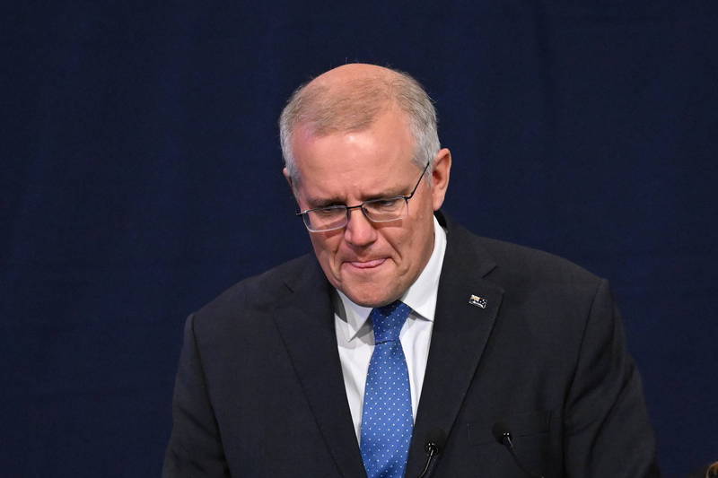 澳洲前总理莫里森（Scott Morrison）近日遭爆在任期间，秘密兼任多个重要部长职务，在该国政坛引发譁然。（欧新社）(photo:LTN)