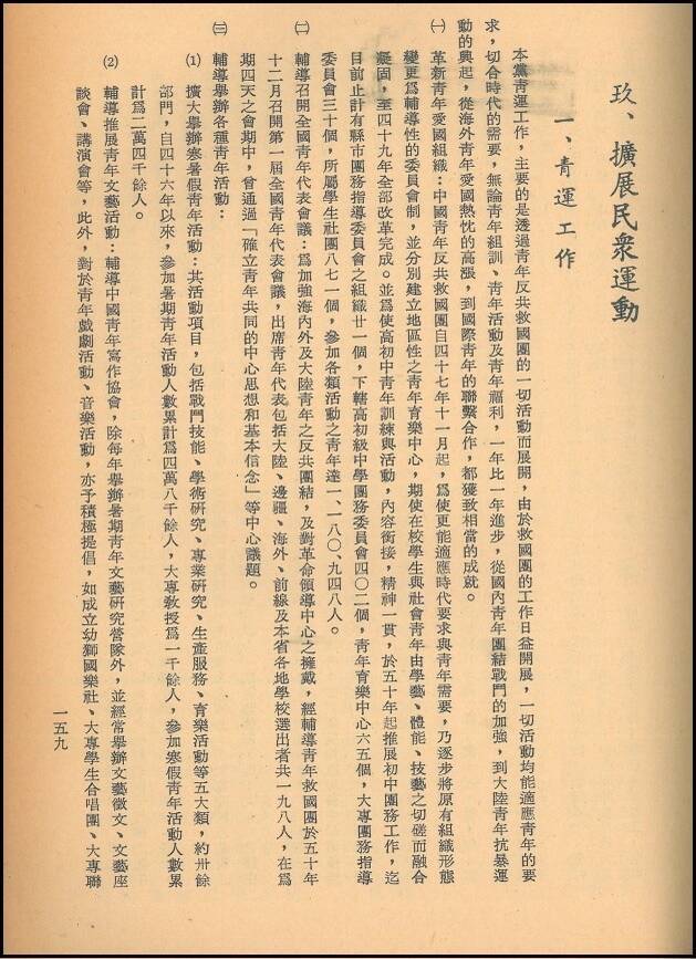 黨產會今日公布曾被列為「機密」黨史檔案，直指國民黨的青運工作，主要透過青年反共救國團一切活動而展開。（黨產會提供）