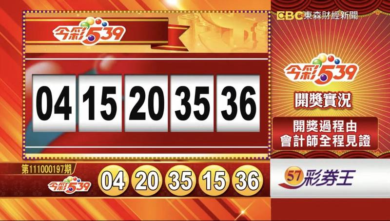 今彩539、39樂合彩開獎號碼。（取自「東森財經新聞57彩券王」）