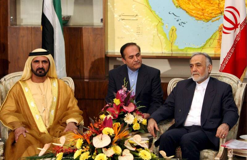 2008年阿联总理阿勒马克图姆（Sheikh Mohammad Bin Rashed Al-Maktoum）（左）与伊朗副总统达乌迪（Parviz Davoodi）（右）会面。（欧新社）(photo:LTN)