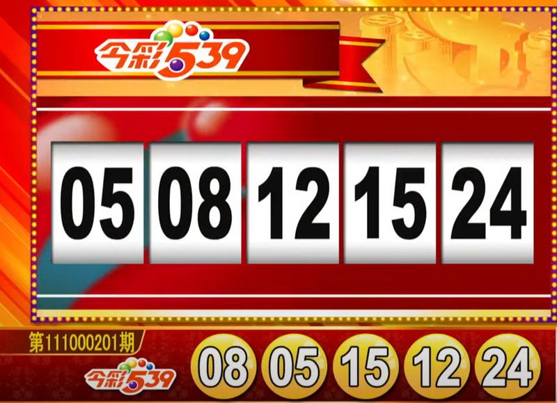 今彩539、39樂合彩開獎獎號。（圖擷取自《東森財經新聞》57彩券王）