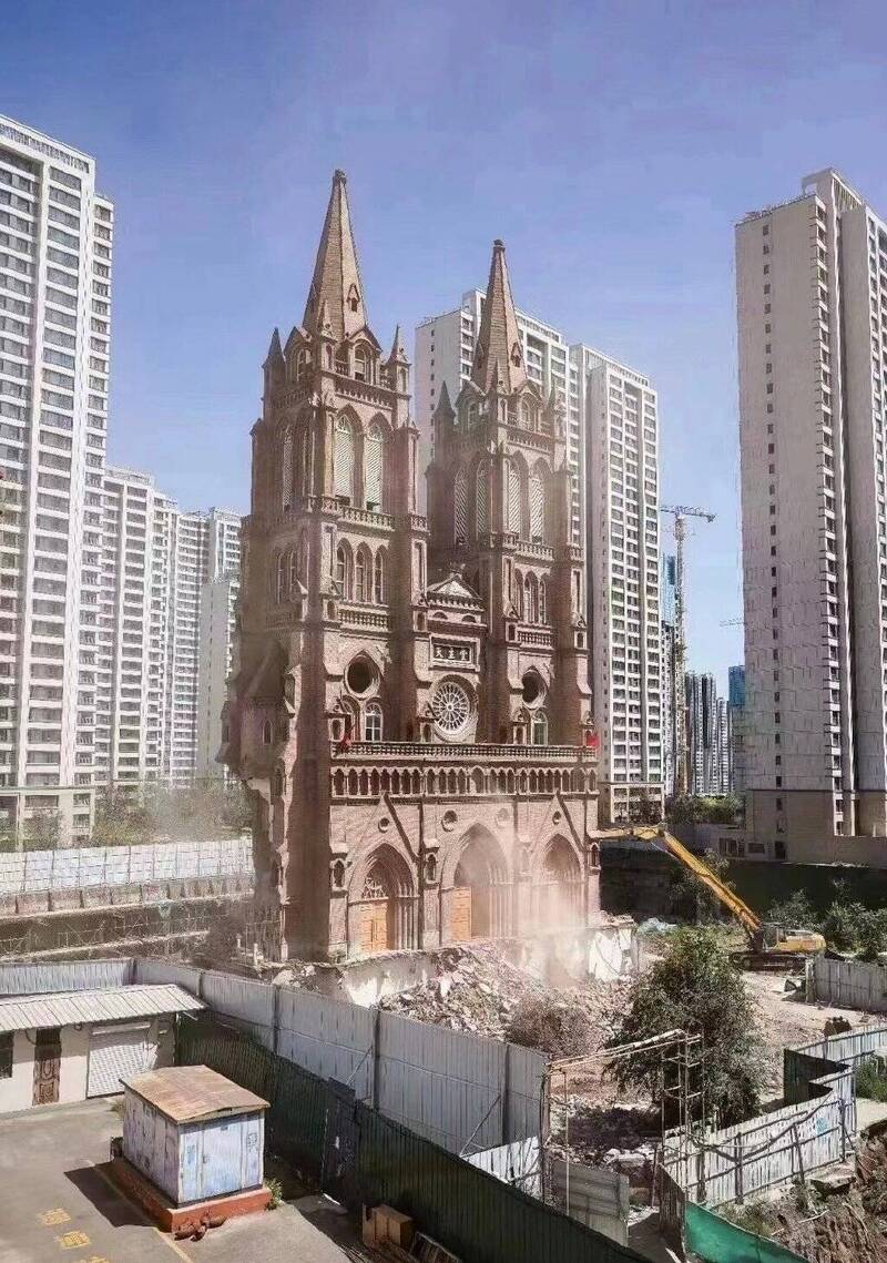 中国山西太原北寒教堂遭拆除。（图撷自微博画面）(photo:LTN)