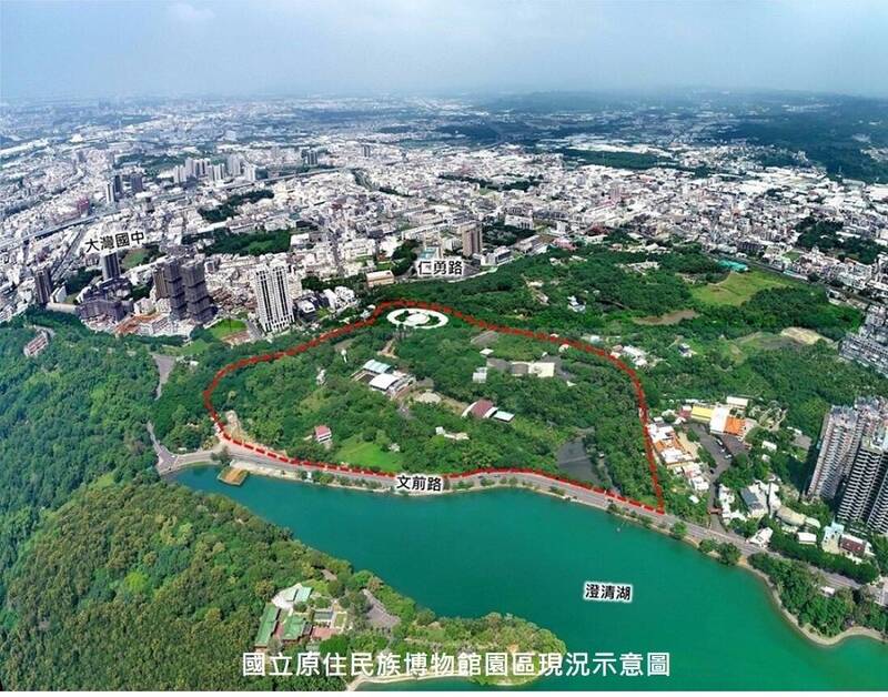 內政部審議通過澄清湖畔的國立原住民族博物館園區（紅線圈起處）興建計畫。（高市府提供）