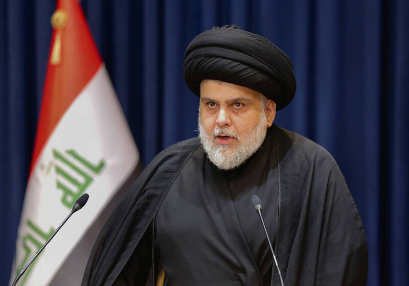 什叶派教士萨德透过电视谈话唿吁支持者停止抗议，并向伊拉克人民道歉。（美联社）(photo:LTN)