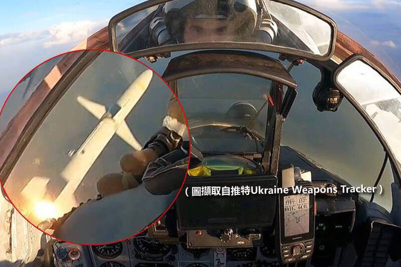 乌克兰空军俄制米格-29战机发射美援的AGM-88反辐射飞弹。（图撷取自推特Ukraine Weapons Tracker）(photo:LTN)