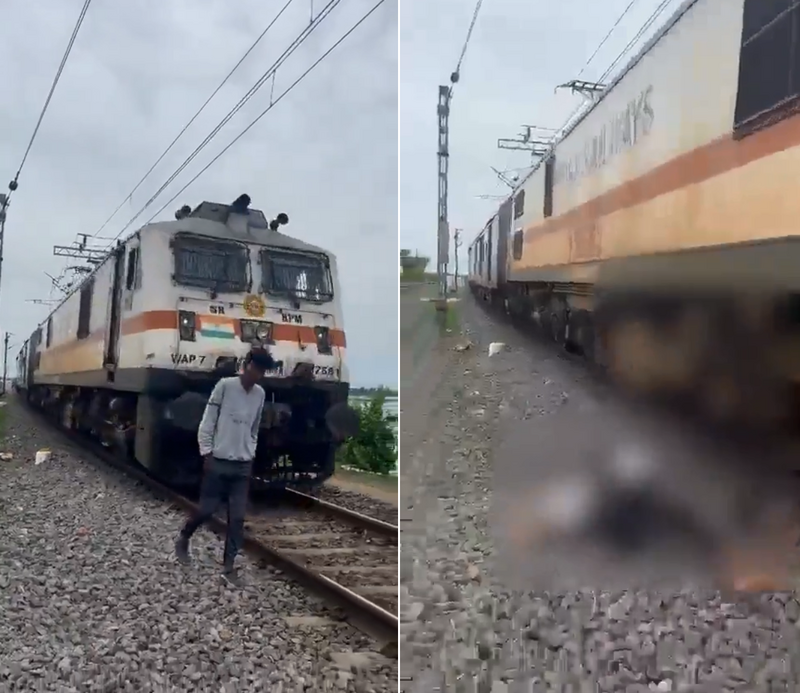 印度1名17岁少年为拍摄IG新影片，跑到有火车行驶的铁轨旁漫步，结果惨遭火车撞飞。（图撷取自@NewsJunkieBreak推特）(photo:LTN)