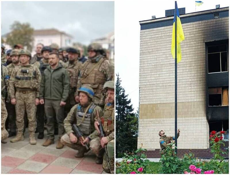 乌克兰总统泽伦斯基14日亲自到伊久姆参加重新升上乌国旗的仪式。（图翻摄自@UkrArmyBlog推特）(photo:LTN)