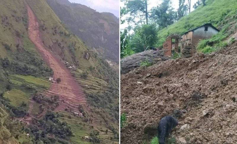 尼泊爾因連續降雨引發西部阿赫姆地區（Achham）土石流，目前已知14死。（取自推特）