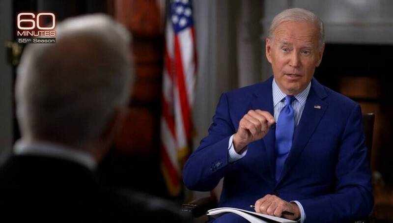 美國總統拜登（Joe Biden）在美東時間18日播出的「60 minutes」節目專訪中表示，「如果台灣遭到前所未見的攻擊，美國將會出兵防衛台灣」。（翻攝自CBS頻道）