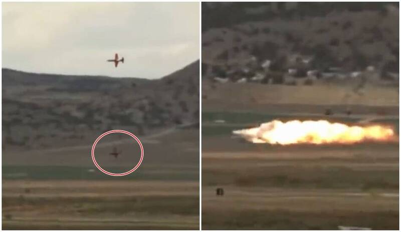 美国「雷诺航空竞速赛」18日一架喷射机坠地起火，驾驶当场身亡。（图翻摄自推特）(photo:LTN)