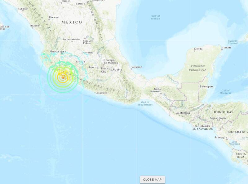 美国地质调查局（USGS）指出，墨西哥于当地时间19日下午1点5分发生芮氏规模7.6地震，震央位于阿奎拉市（Aquila）东南方37公里处，地震深度为15.1公里。（图撷自USGS）(photo:LTN)