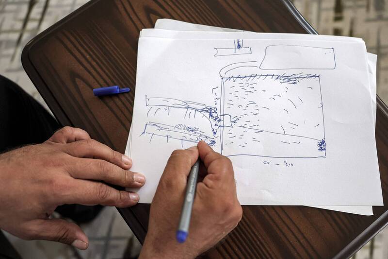 塞德纳亚监狱前囚犯受访时手绘监狱草图。（法新社）(photo:LTN)