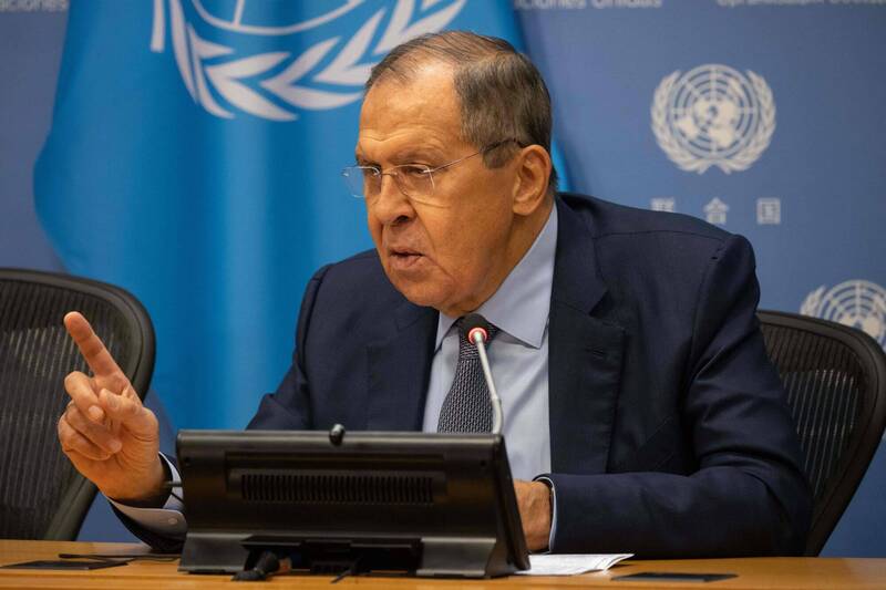 俄罗斯外长拉夫罗夫在联合国大会爆粗口，辱骂乌克兰总统泽伦斯基。（法新社）(photo:LTN)
