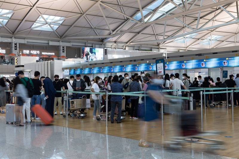 南韩政府今（9/30）日宣布，10月1日起解除入境后PCR筛检要求。图为仁川国际机场。（彭博）(photo:LTN)