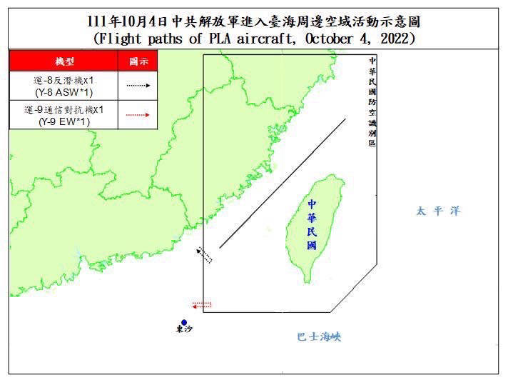 國防部表示，中共2架次軍機進入我西南空域。（國防部提供）