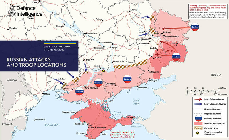 乌军持续反攻收复失土，本日光复了6座村庄与城市。（撷取自英国国防部推特）(photo:LTN)