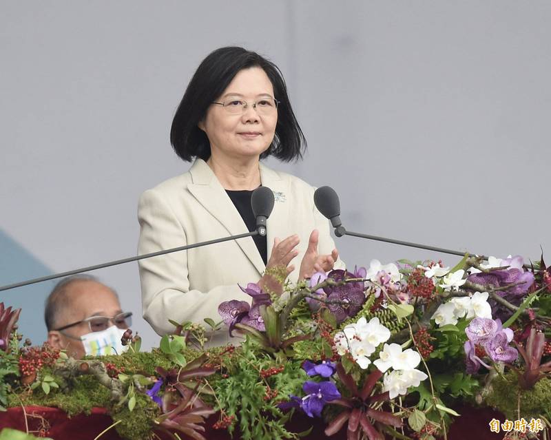 蔡英文總統今日上午以「給世界一個更好的台灣—堅韌之島‧韌性國家」為題發表國慶演說。（記者塗建榮攝）