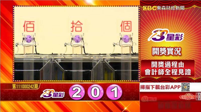 3星彩開獎號碼。（取自「東森財經新聞57彩券王」）
