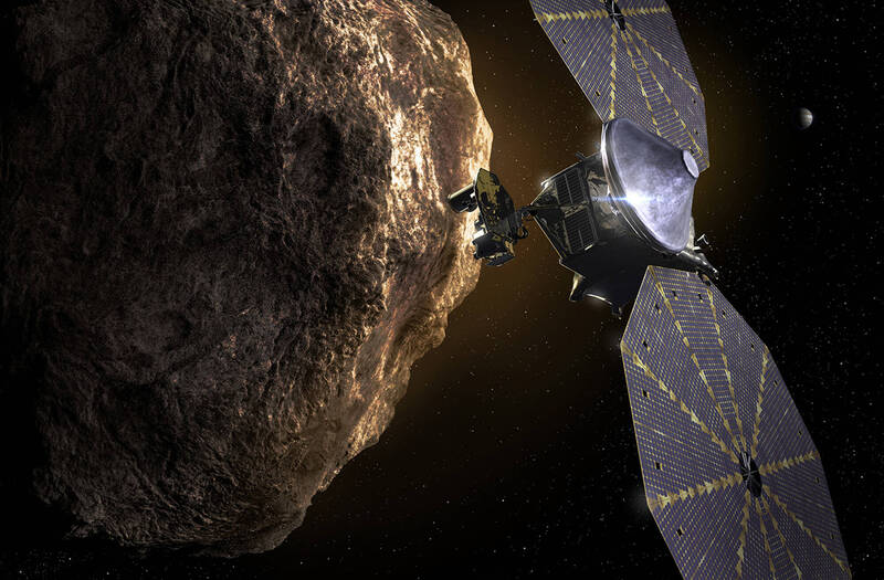 美国航太总署探测器「露西号」接近小行星模拟图。（美联社档案照）(photo:LTN)