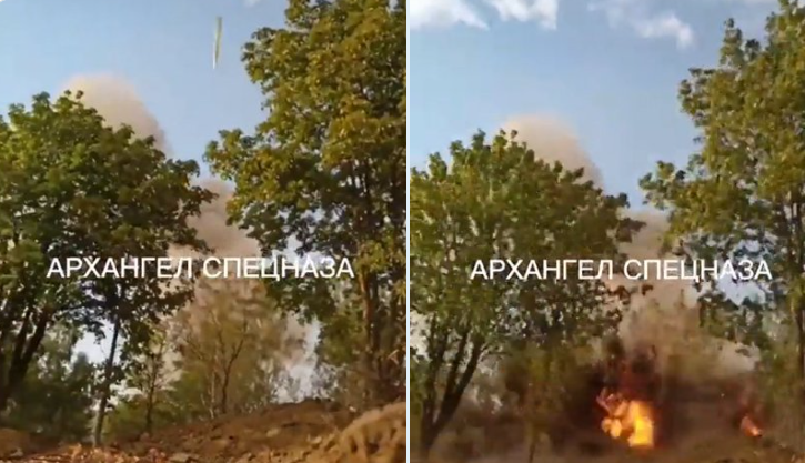 近日一段俄军遭M31A1精准「导向式多管火箭弹」（GMLRS）攻击的影片曝光，画面中清楚看见火箭弹从天而见，外传就是透过海马斯发射，引起网友关注。（图撷取自 Rob Lee 推特）(photo:LTN)