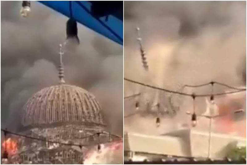 印尼北雅加达伊斯兰中心的清真寺失火倒塌。（图翻摄自推特）(photo:LTN)