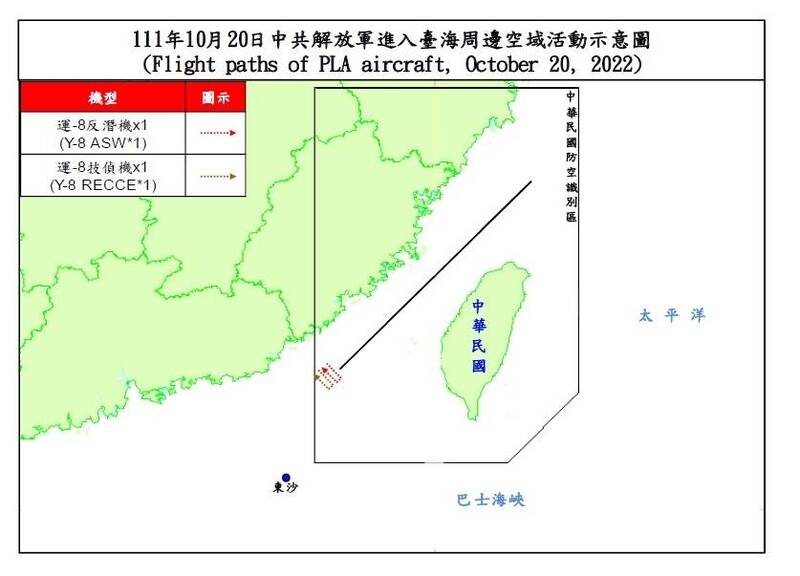 國防部發布今日台灣周遭軍事動態。（國防部提供）