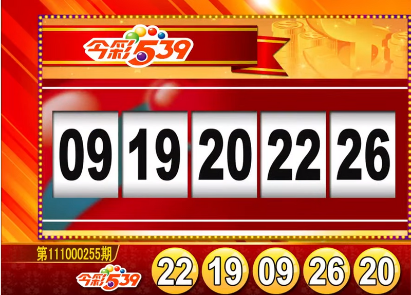 今彩539、39樂合彩開獎號碼。（圖擷取自東森財經新聞57彩券王）