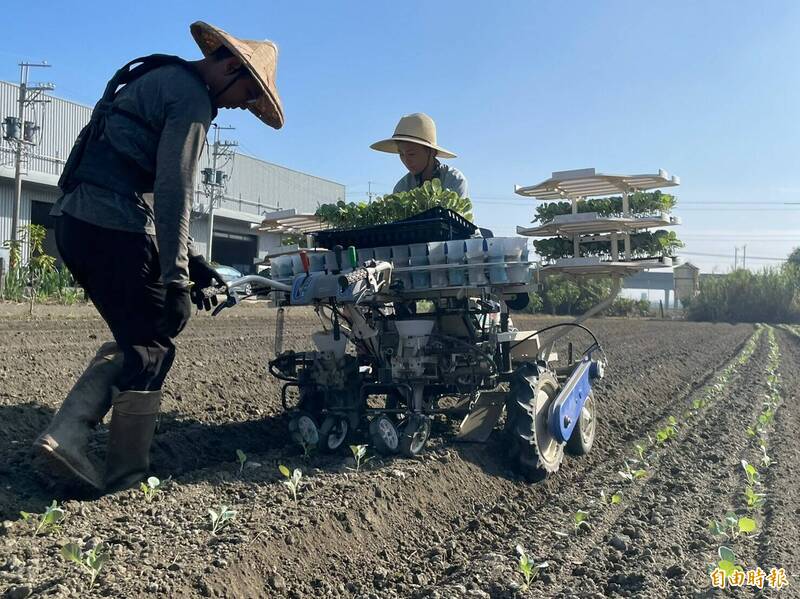 蔬菜機械代耕種植示範農場合作計畫，首場示範開工。（記者蔡清華攝）