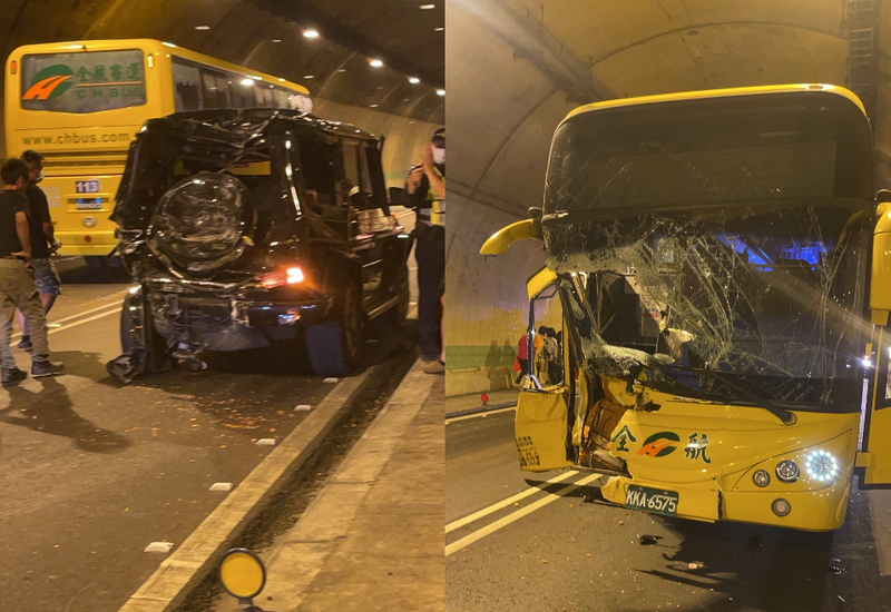 大G租賃車失去動力停在國6國姓隧道內，全航客運不慎追撞。（照片取自路況群@路況共享資訊）