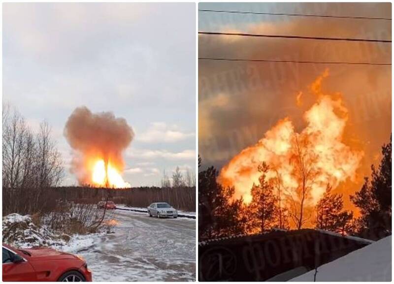 俄罗斯圣彼得堡郊外有1条天然气管道爆炸，引发火球直窜天际。（图撷取自「@nexta_tv」推特）(photo:LTN)