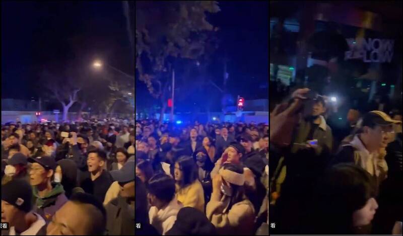 上海有许多民众上街声援乌鲁木齐，甚至与警方展开对峙，甚至有大批民众一起高喊「习近平，下台」、「共产党，下台」。（图撷自推特）(photo:LTN)