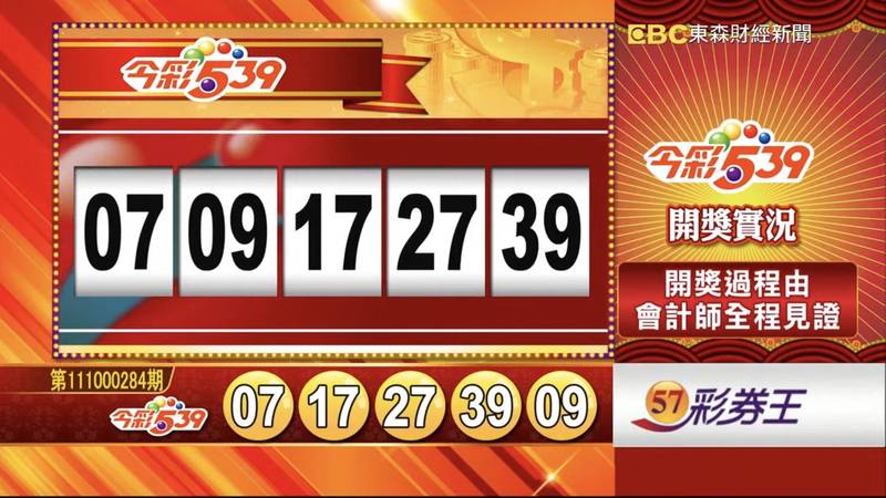 今彩539、39樂合彩開獎號碼。（翻攝自「東森財經新聞57彩券王」）