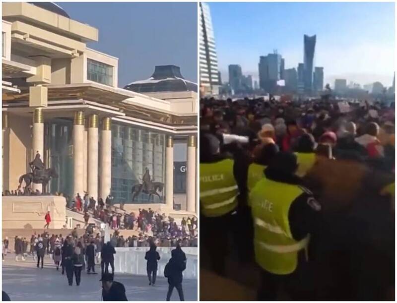 蒙古国，近日发生大规模示威行动，大批抗议者週一（5日）发起佔领中央政府大楼运动，场面相当失控。（图翻摄自推特）(photo:LTN)