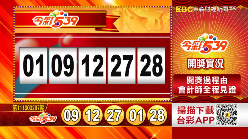 今彩539、39樂合彩開獎號碼。（圖擷取自東森財經新聞57彩券王）